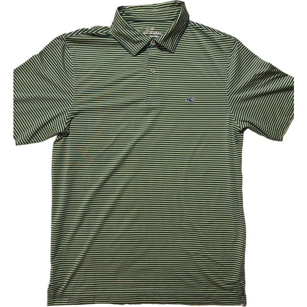 Vineyard Vines Mens Sankaty Polo Green Striped Short Sleeves Classic Size Small